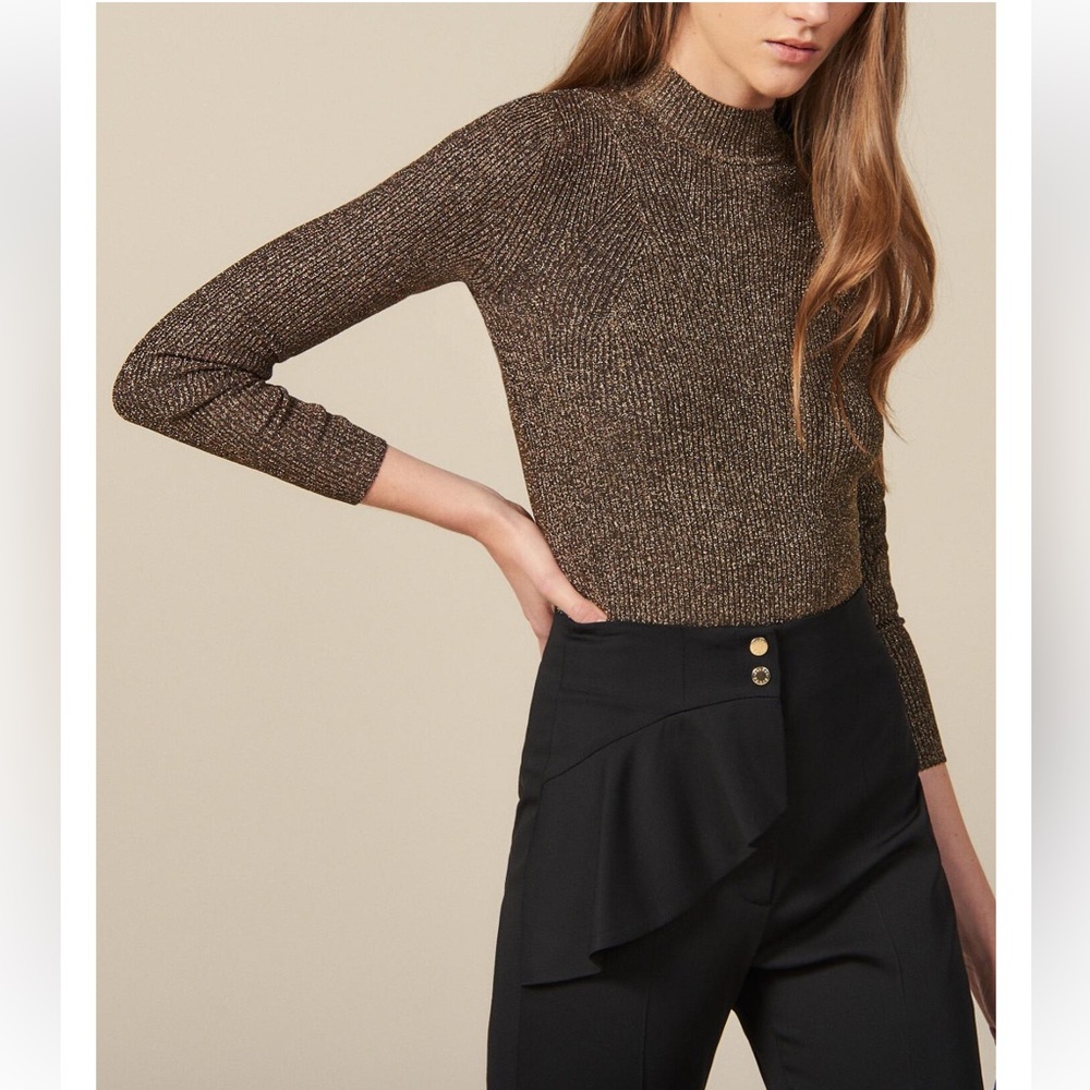 Sandro Lurex ribbed knit sweater Shimmering Gold Knit Sweater